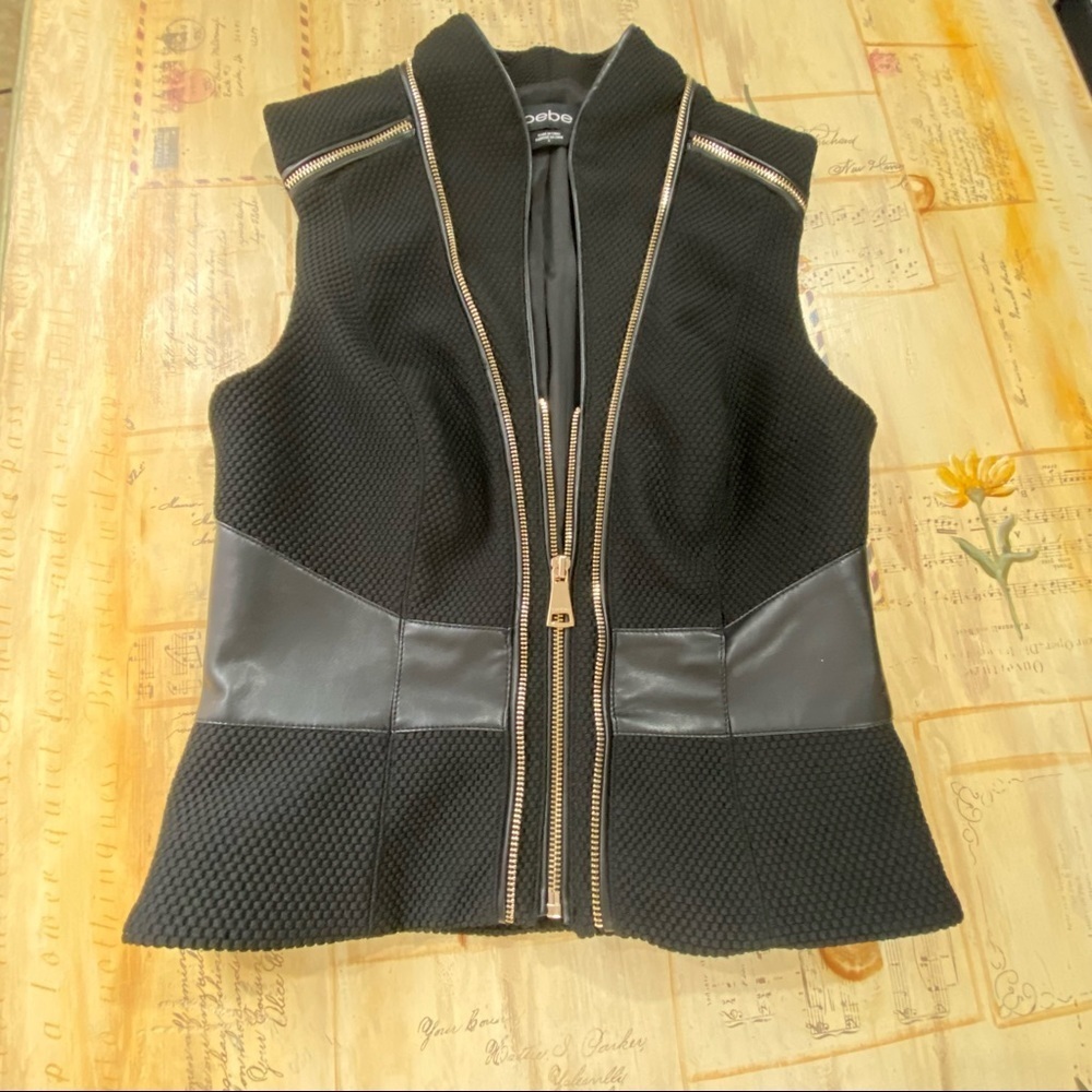 BEBE Black faux leather  Zipper Vest Size 2